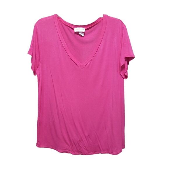 Zig Zag Stripe deep v neck pink tee - Picture 1 of 5